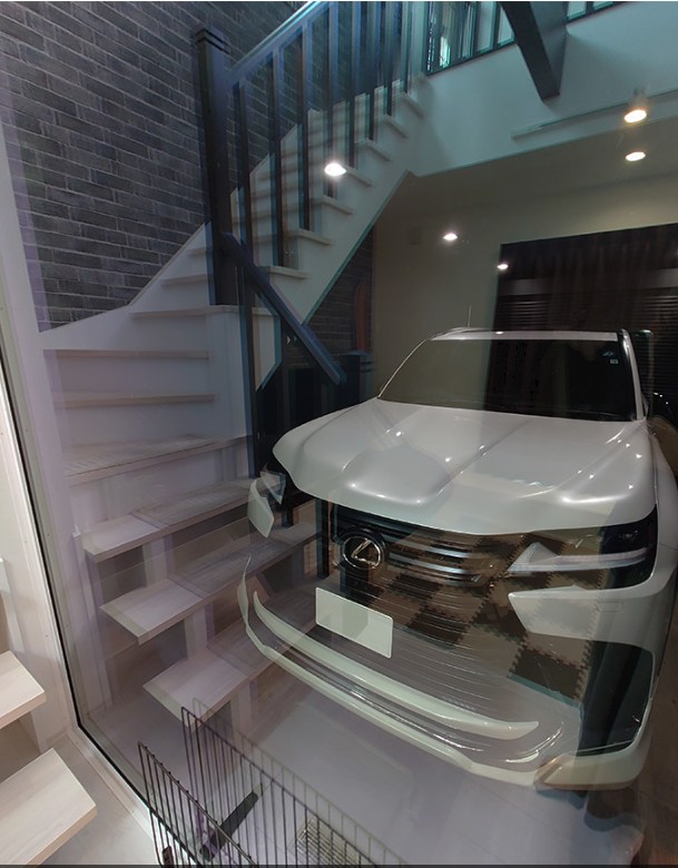 ネイビー×グレーのクールなガレージハウスの施工事例