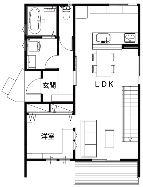南面にリビングと書斎がある西玄関の間取り