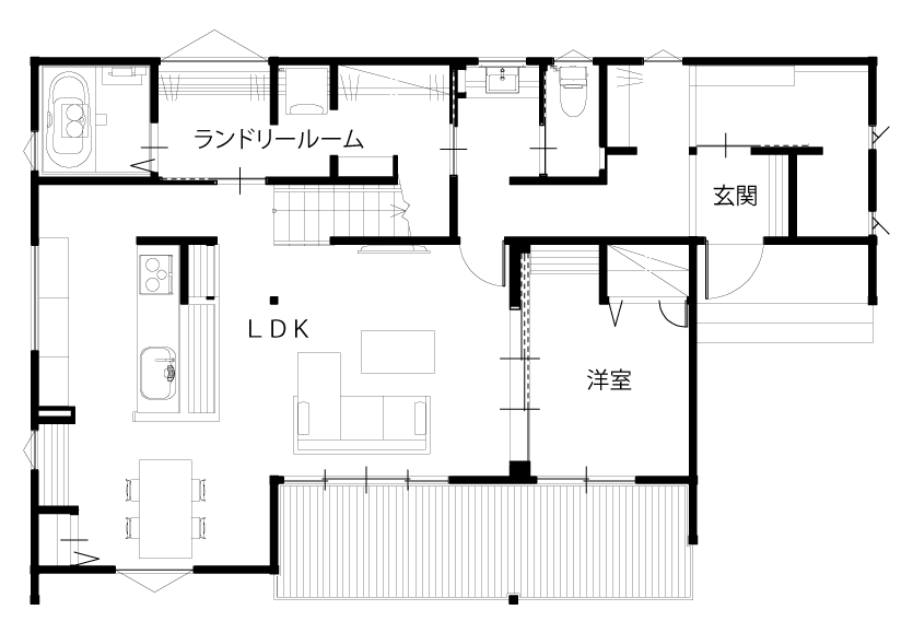 ランドリールームが回遊動線になった間取り