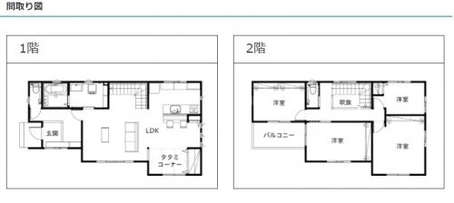 広がりのある空間を叶えるスケルトン階段のある家の間取り図