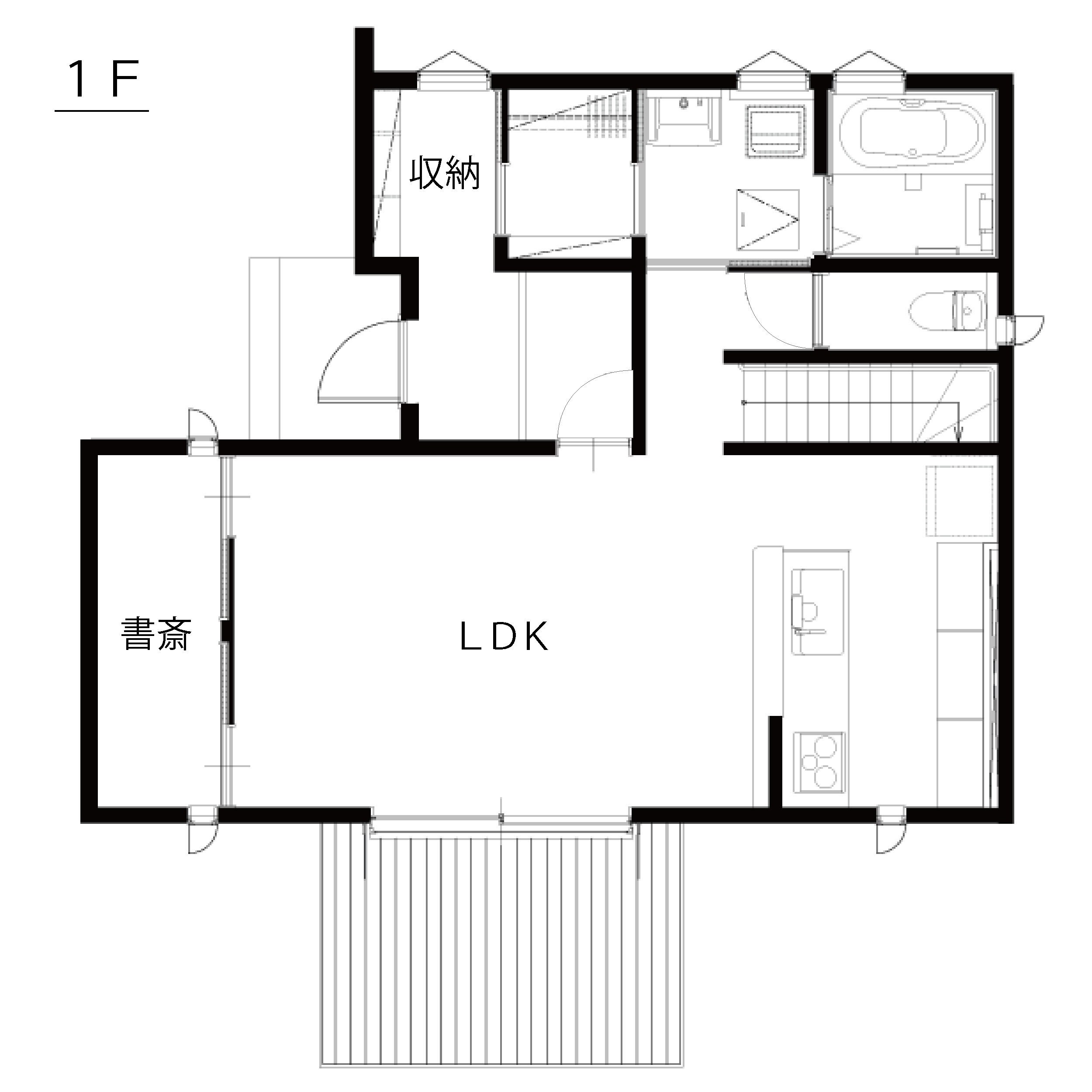 西側に玄関と書斎がある間取り