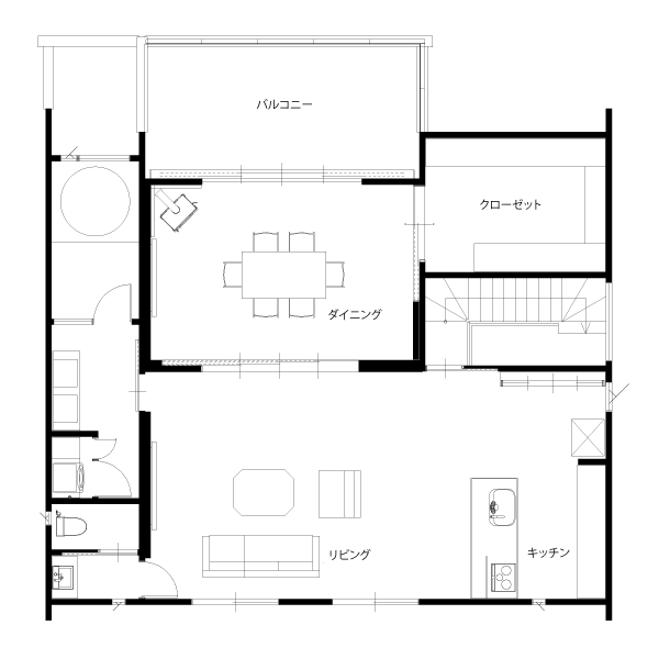 ゆったりとしたL字型LDK