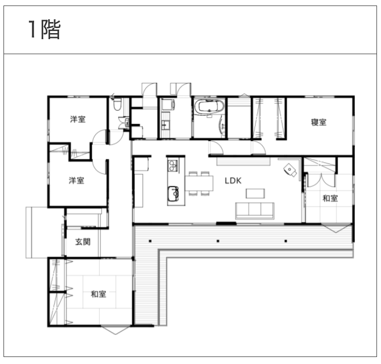 「吹き抜け・勾配天井のある平屋」の事例｜間取り図