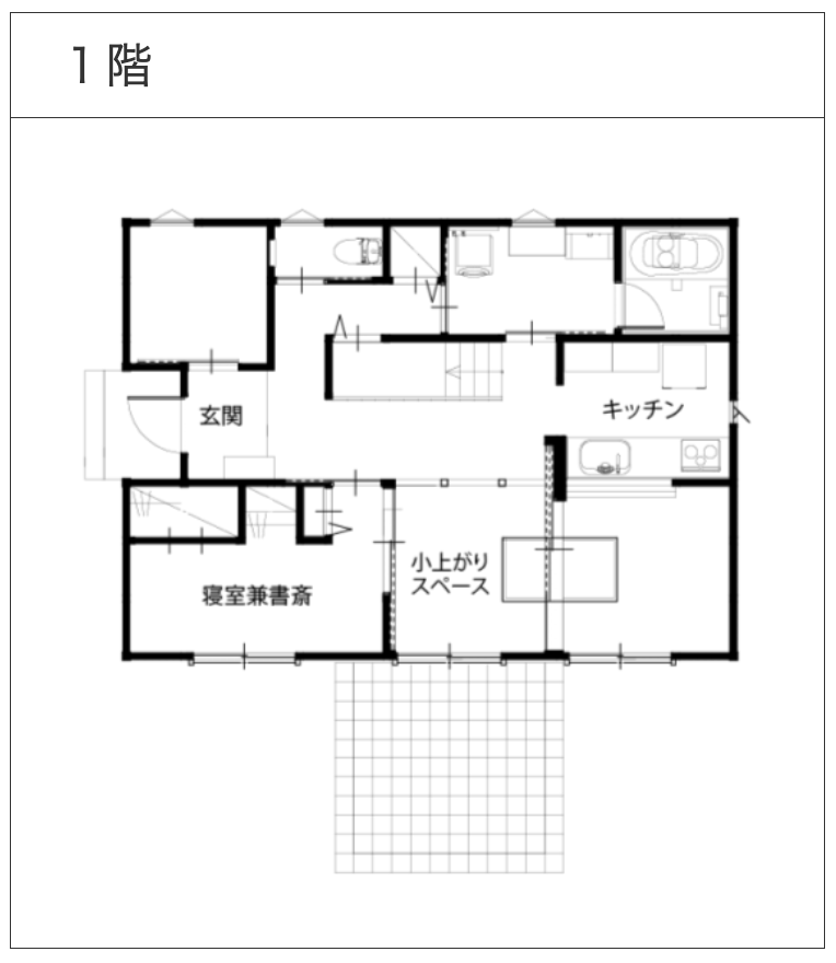 「吹き抜け・勾配天井のある平屋」の事例｜間取り図