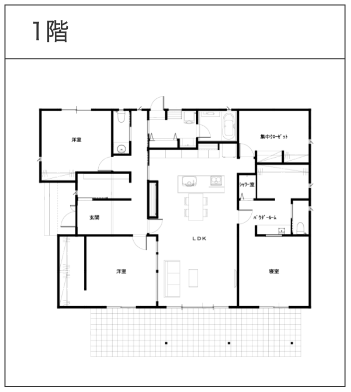 【40坪・西玄関】波と共に暮らす 平屋のサーファーズハウス・間取り図