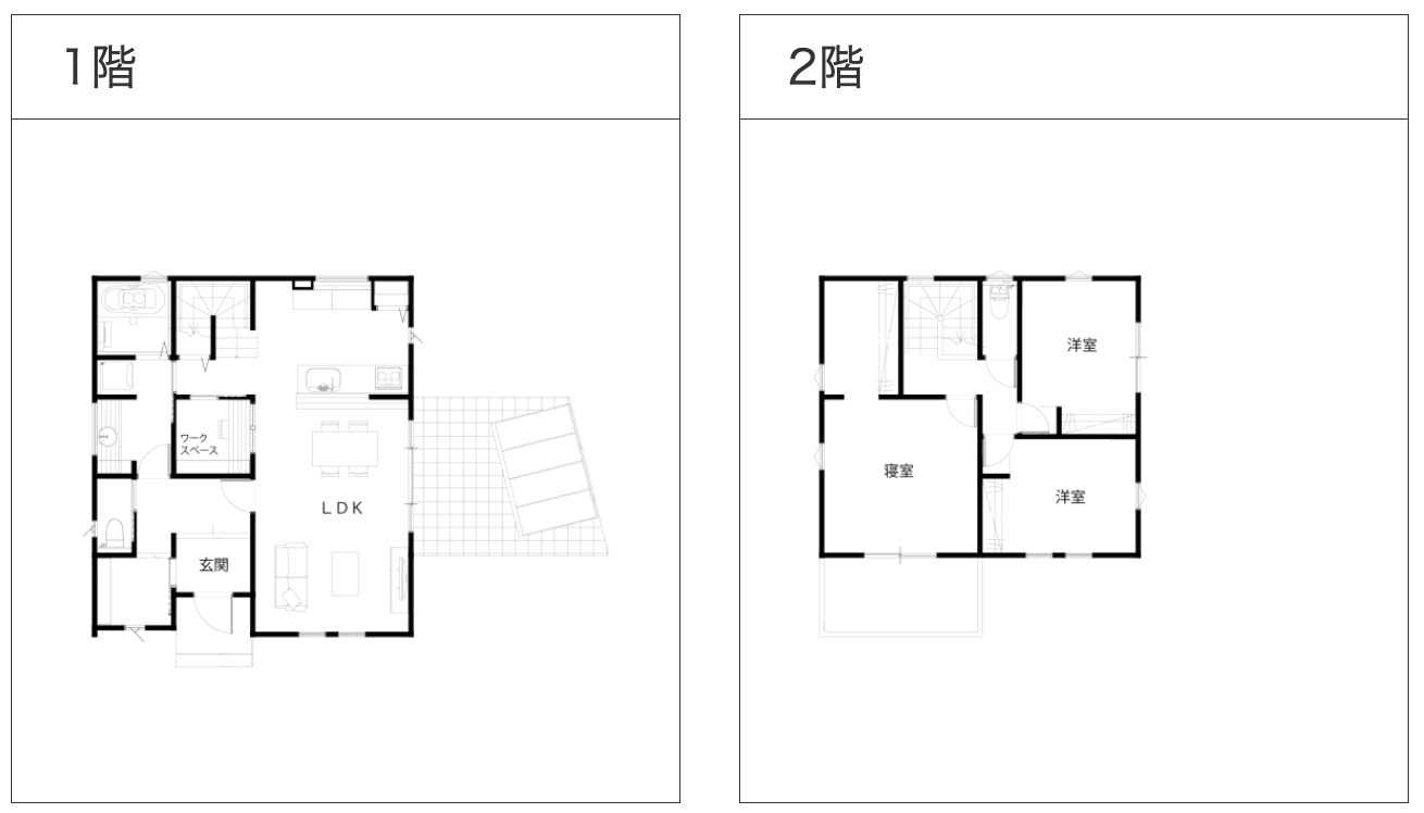 吹き抜けのないリビング階段も魅力的・間取り図