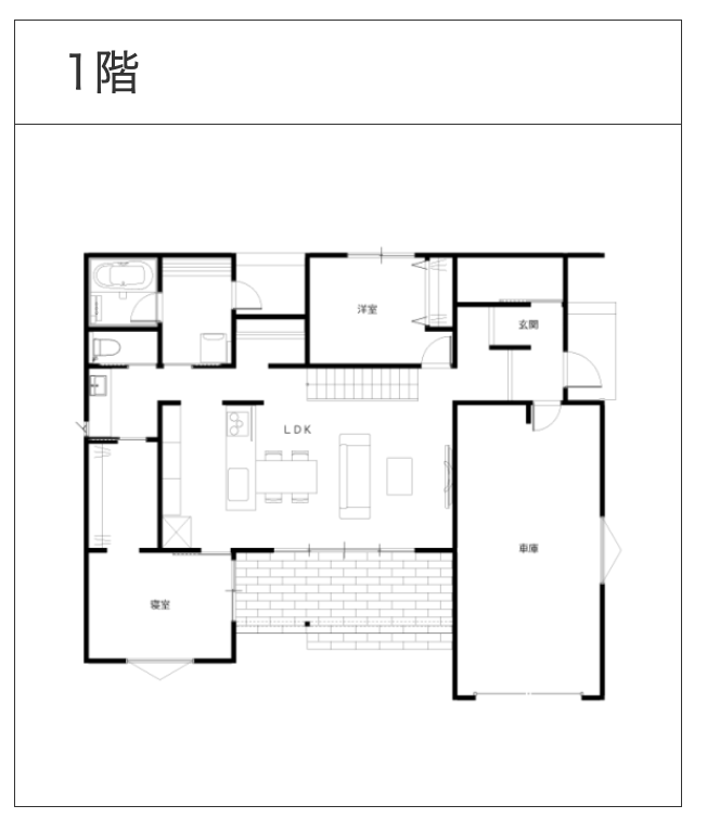 33坪（敷地70坪）・ロフト付き2LDK・ガレージハウス間取り図