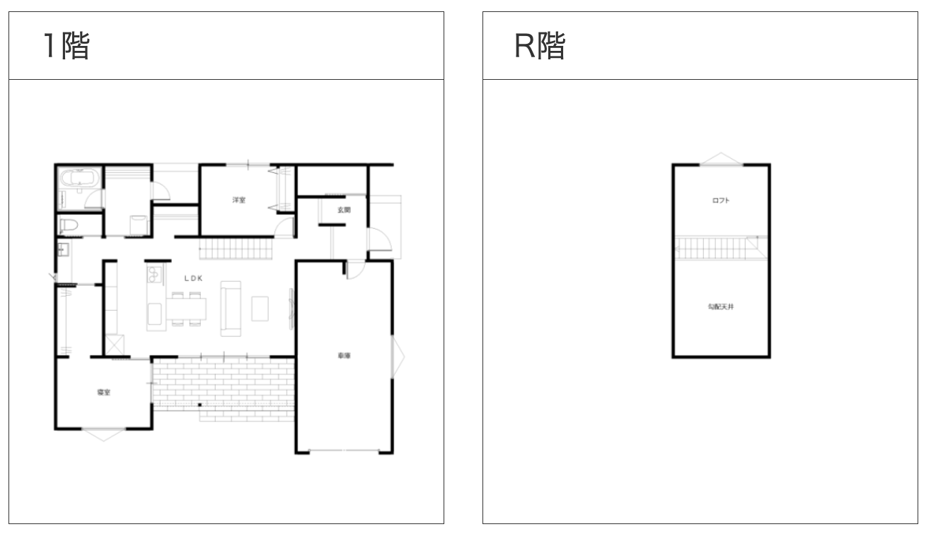 33坪・2LDK+ロフトの1.5階建て間取り図