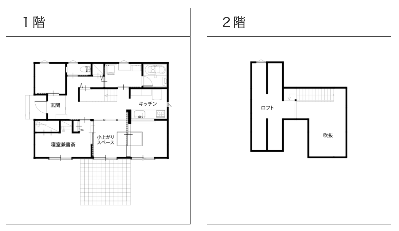 19坪・2LDK＋ロフトの1.5階建て間取り図