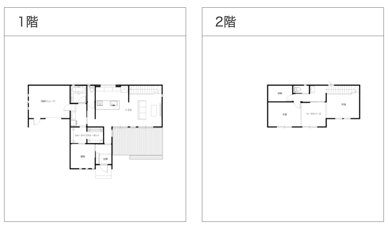 34坪・3LDKの1.5階建て間取り図