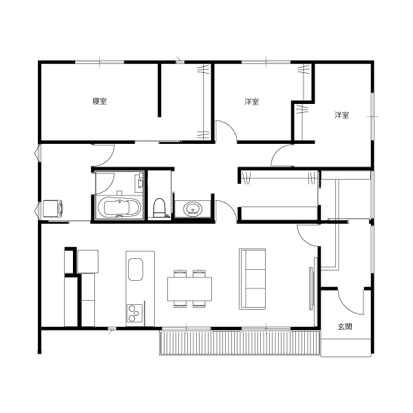 南玄関の平屋の間取り