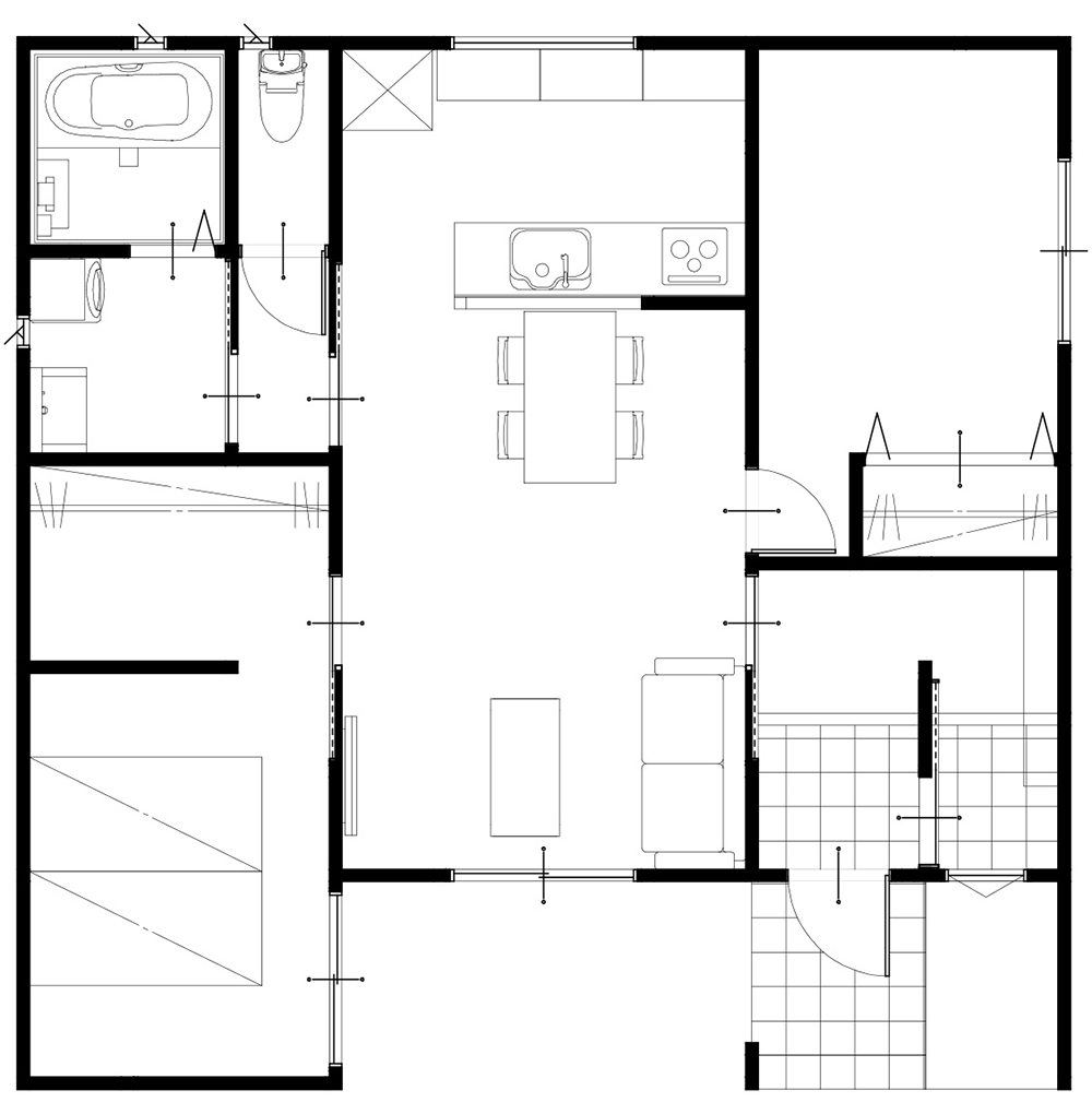 規格住宅の平屋の間取り図
