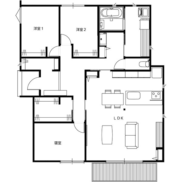 プライベートな居室がある20坪台の平屋