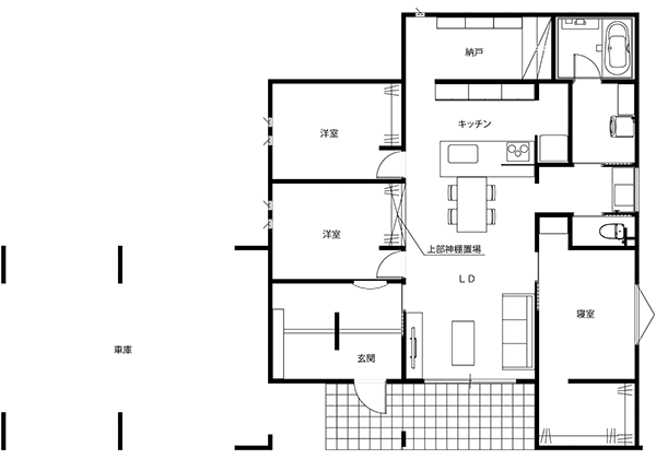 ガレージ付きの20坪台の平屋