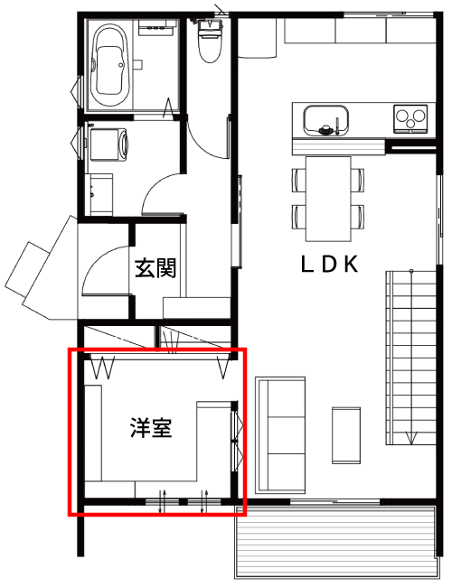 リビング横の半個室の書斎