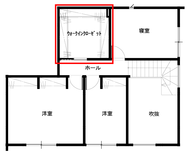 2階にある大容量ファミリークローゼット