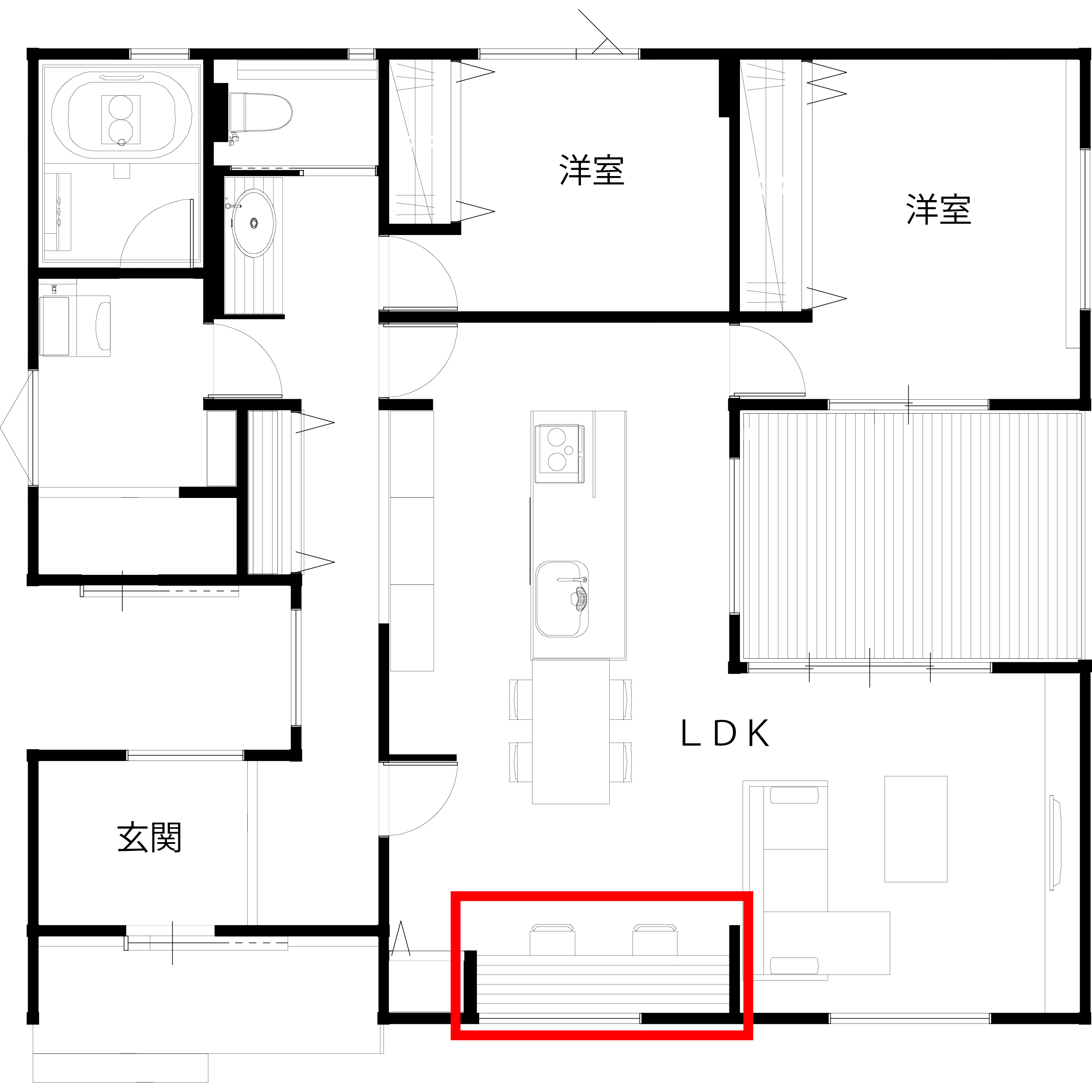 リビングの後ろに配置した書斎