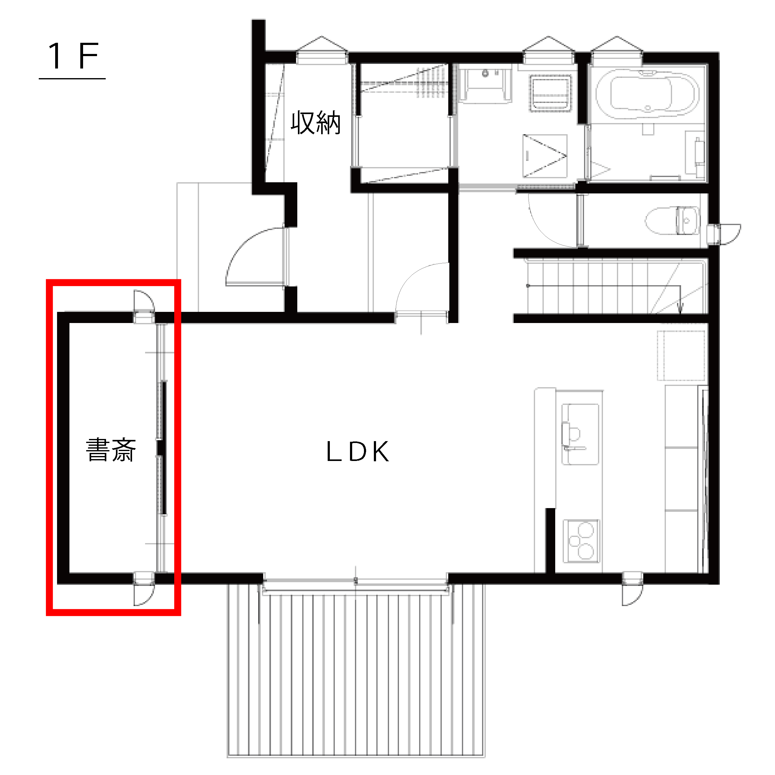 縦長の個室の書斎