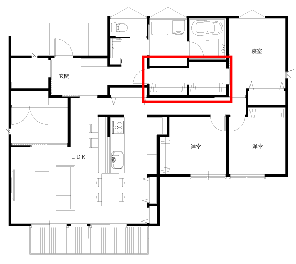 寝室・玄関をつなぐファミリークローゼット