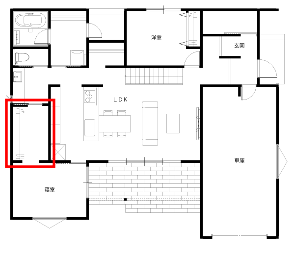 寝室と洗面をつなぐファミリークローゼット