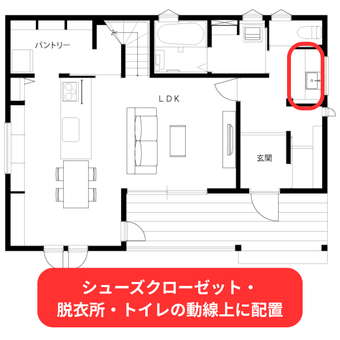 玄関と水回りがまとまった間取り