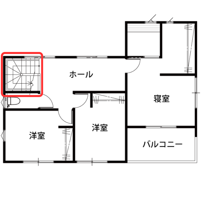 建物の端に配置された回り階段