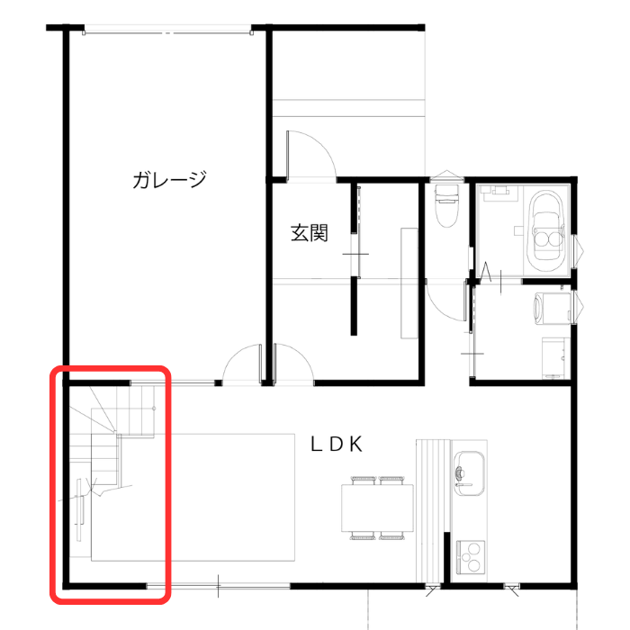 かね折れ階段を採用した間取り