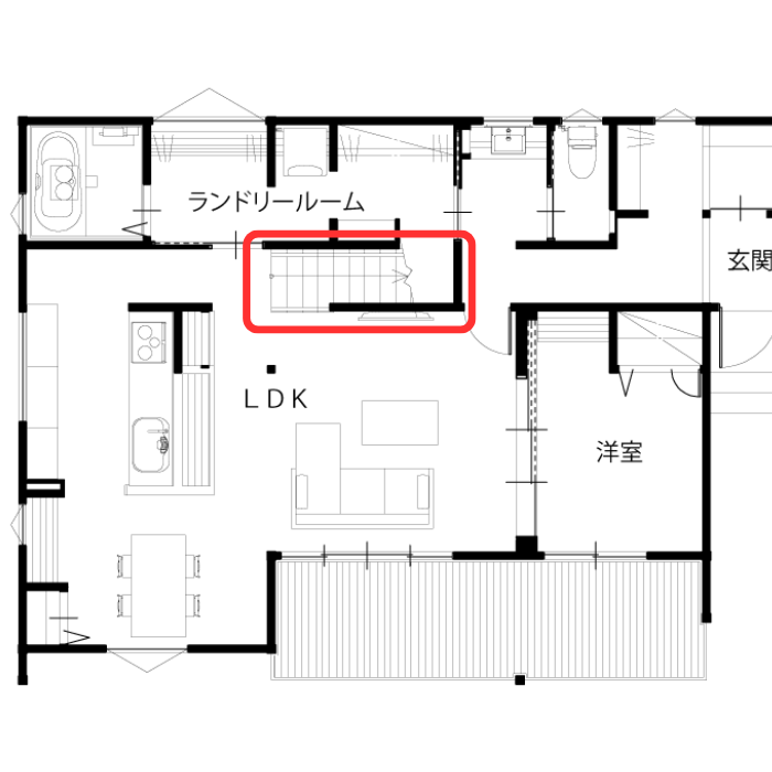家の真ん中に階段を配置した間取り